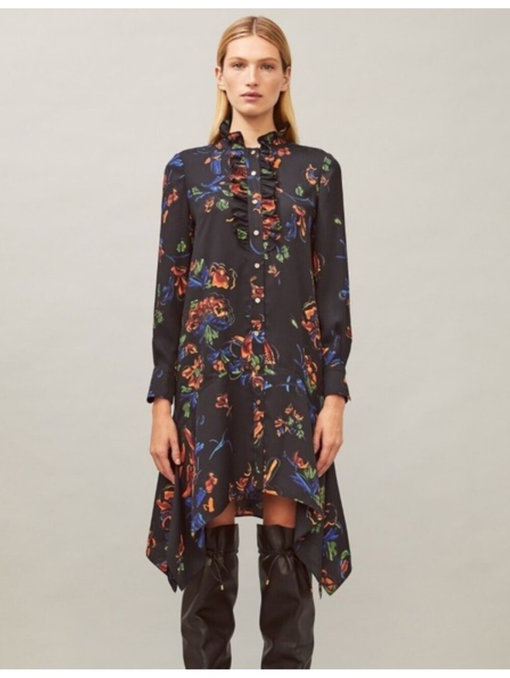 Tory Burch Cora Ruffled Floral Crepe Dress - Picture 2 of 12